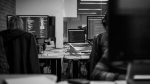 people looking at code